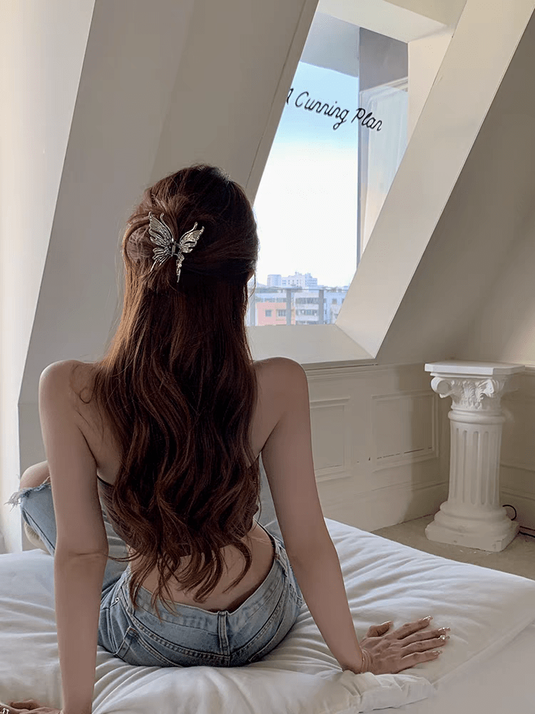 Geometric CZ Inlaid Hollow Butterfly Hair Claw Clip - ArtGalleryZen