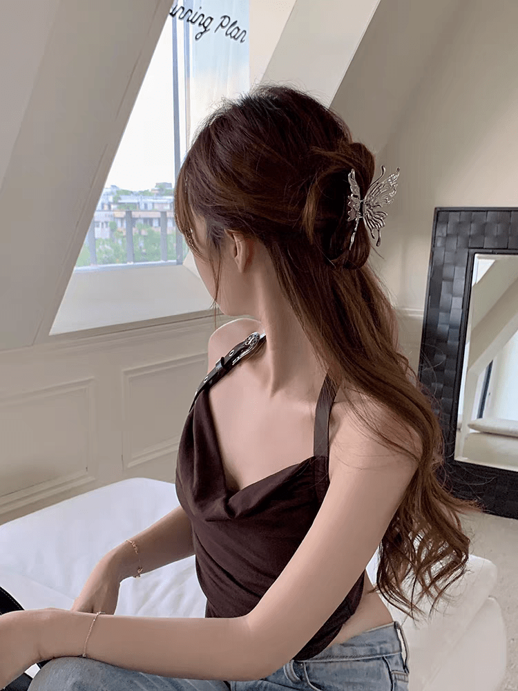 Geometric CZ Inlaid Hollow Butterfly Hair Claw Clip - ArtGalleryZen