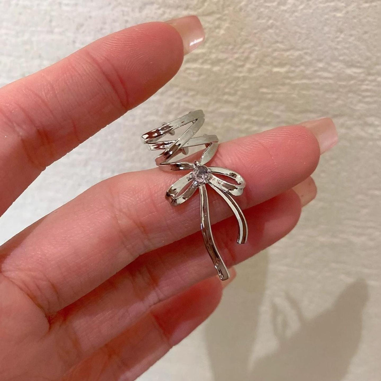 Geometric CZ Inliad Ribbon Bowknot Ear Wrap Earrings - ArtGalleryZen