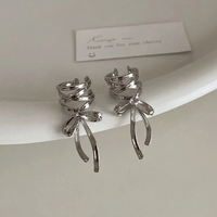 Thumbnail for Geometric CZ Inliad Ribbon Bowknot Ear Wrap Earrings - ArtGalleryZen