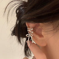 Thumbnail for Geometric CZ Inliad Ribbon Bowknot Ear Wrap Earrings