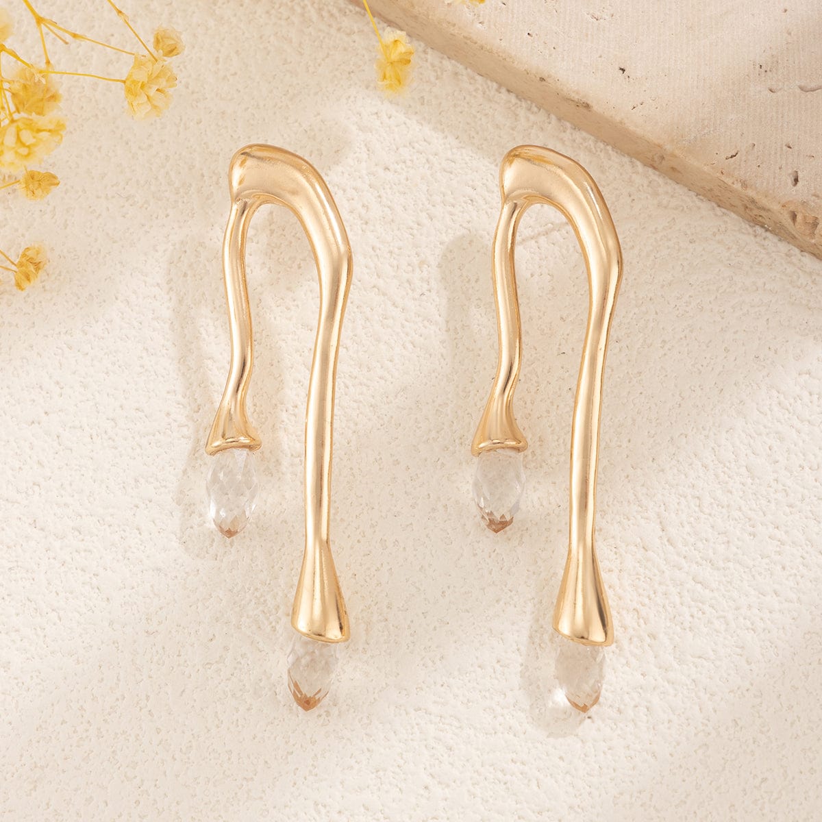 Geometric Dainty Pearl Crystal Flow Lava Earrings