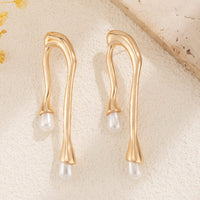 Thumbnail for Geometric Dainty Pearl Crystal Flow Lava Earrings