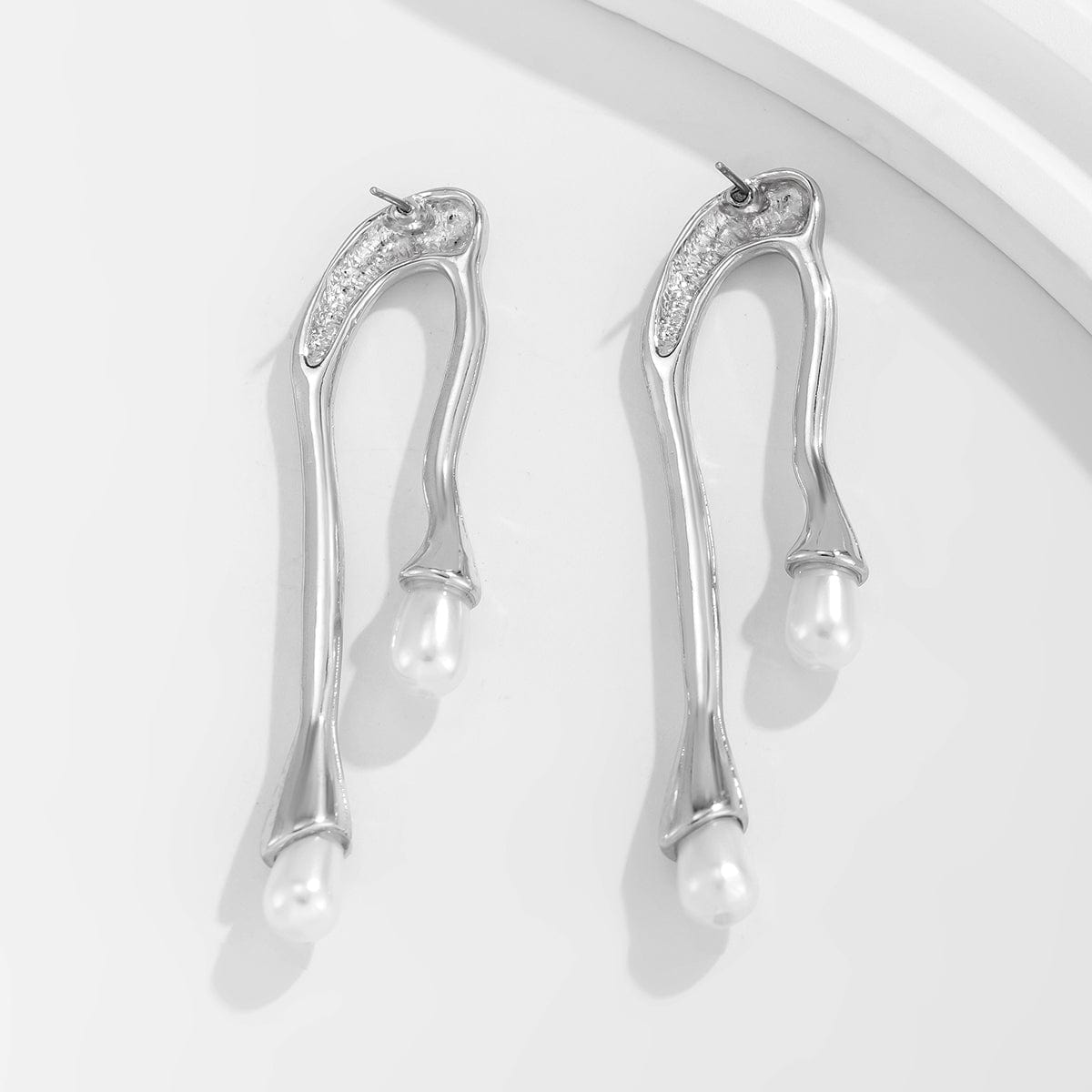 Geometric Dainty Pearl Crystal Flow Lava Earrings