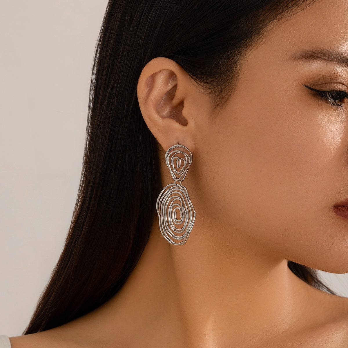 Geometric Dangling Spiral Oval Stud Earrings - ArtGalleryZen