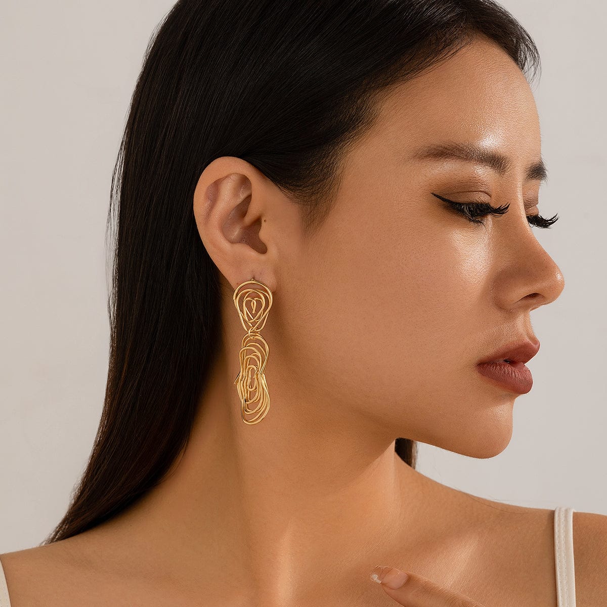 Geometric Dangling Spiral Oval Stud Earrings - ArtGalleryZen