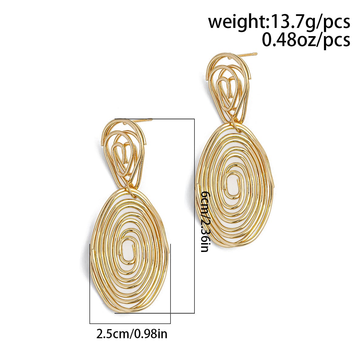 Geometric Dangling Spiral Oval Stud Earrings