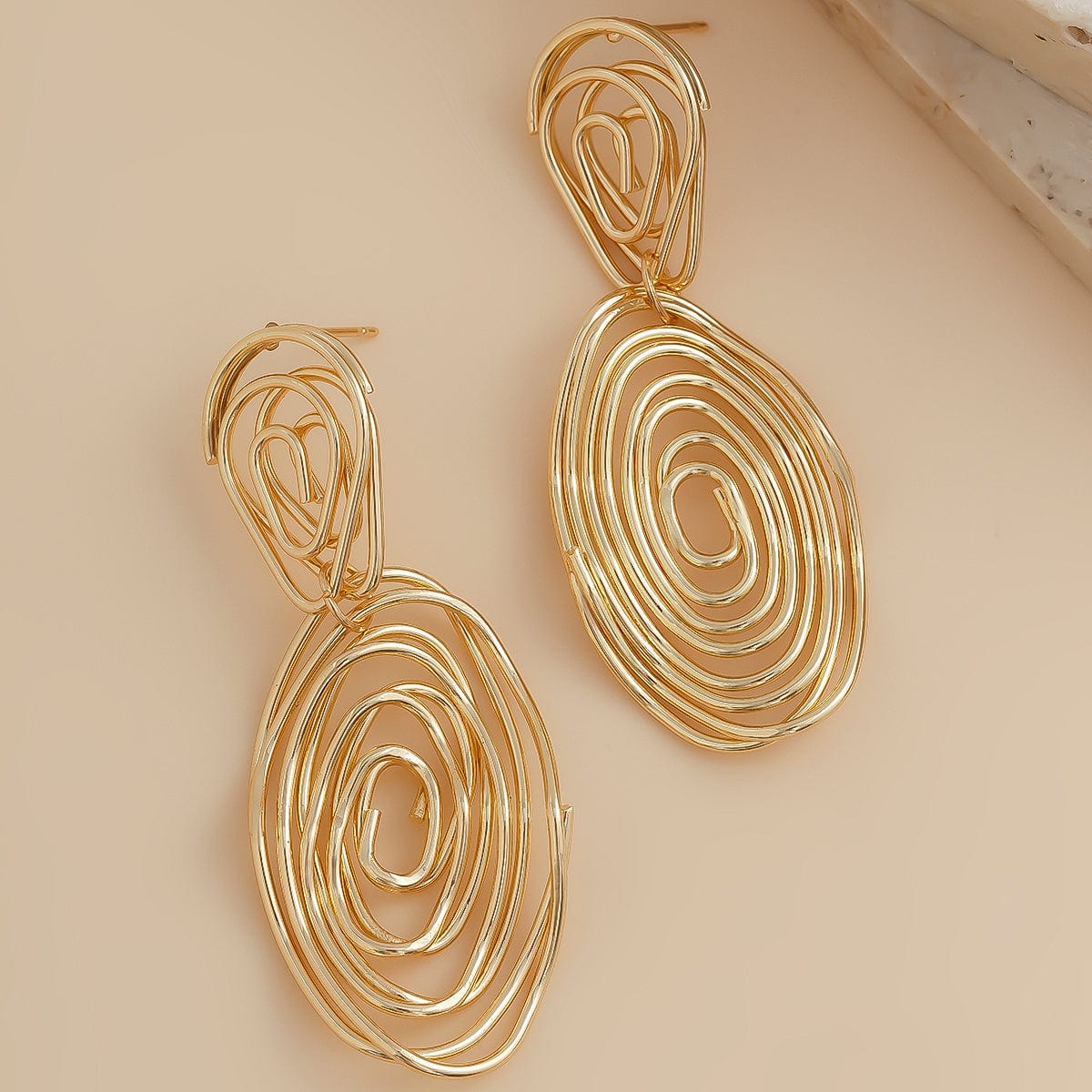 Geometric Dangling Spiral Oval Stud Earrings