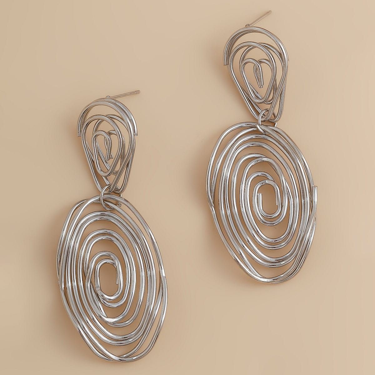 Geometric Dangling Spiral Oval Stud Earrings