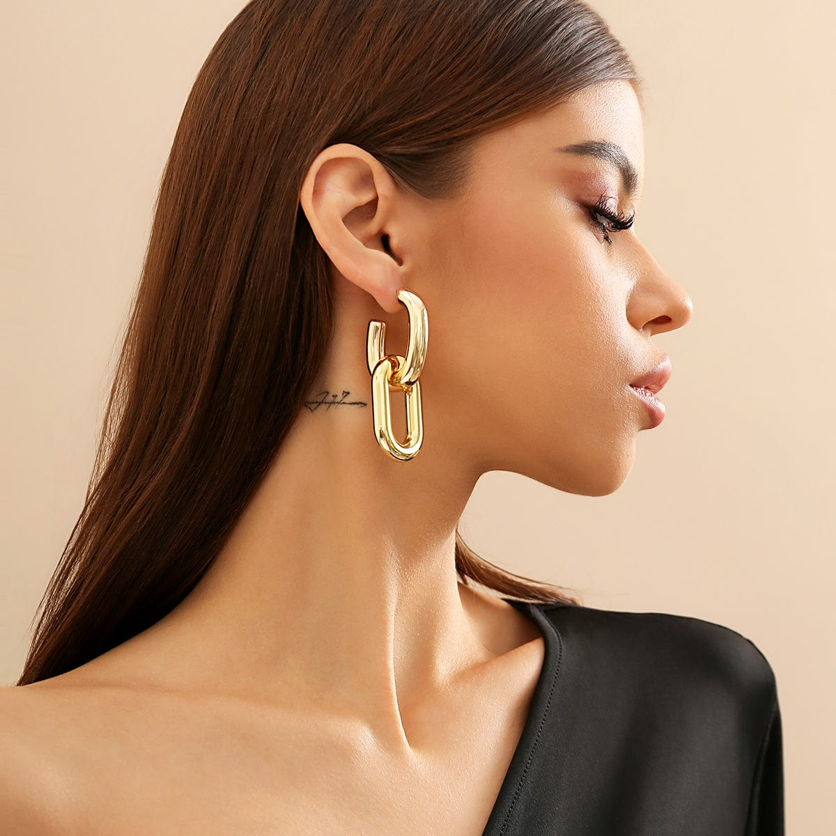 Geometric Double Oval Link Dangle Earrings - ArtGalleryZen