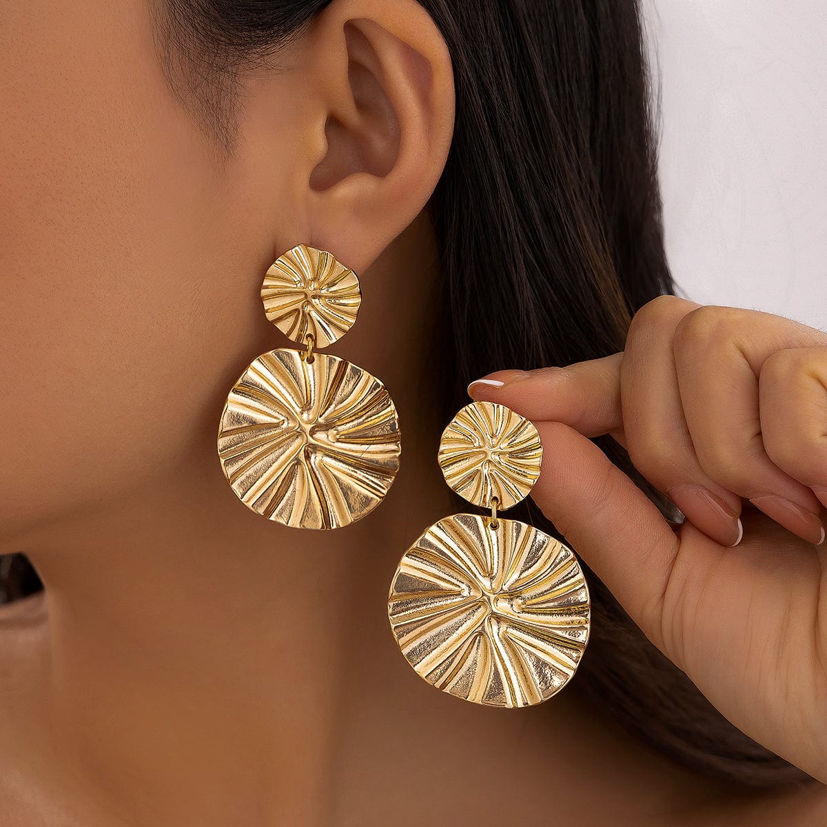 Geometric Duo Lotus Leaf Charm Earrings