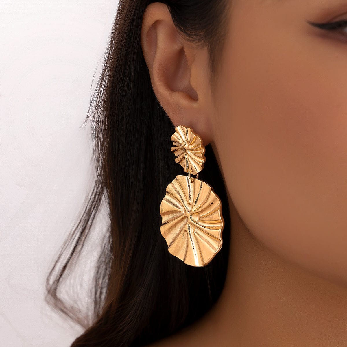 Geometric Duo Lotus Leaf Charm Earrings