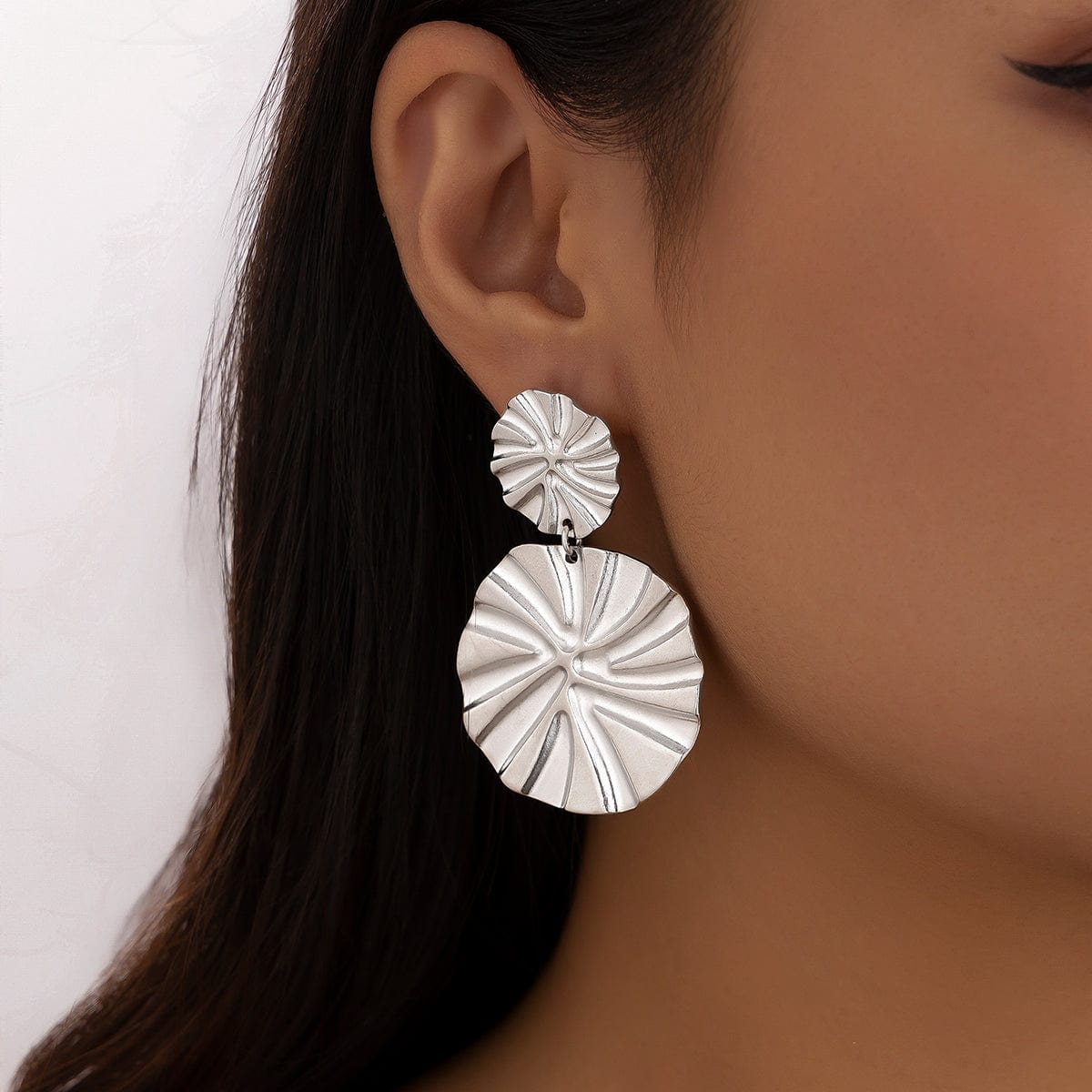 Geometric Duo Lotus Leaf Charm Earrings