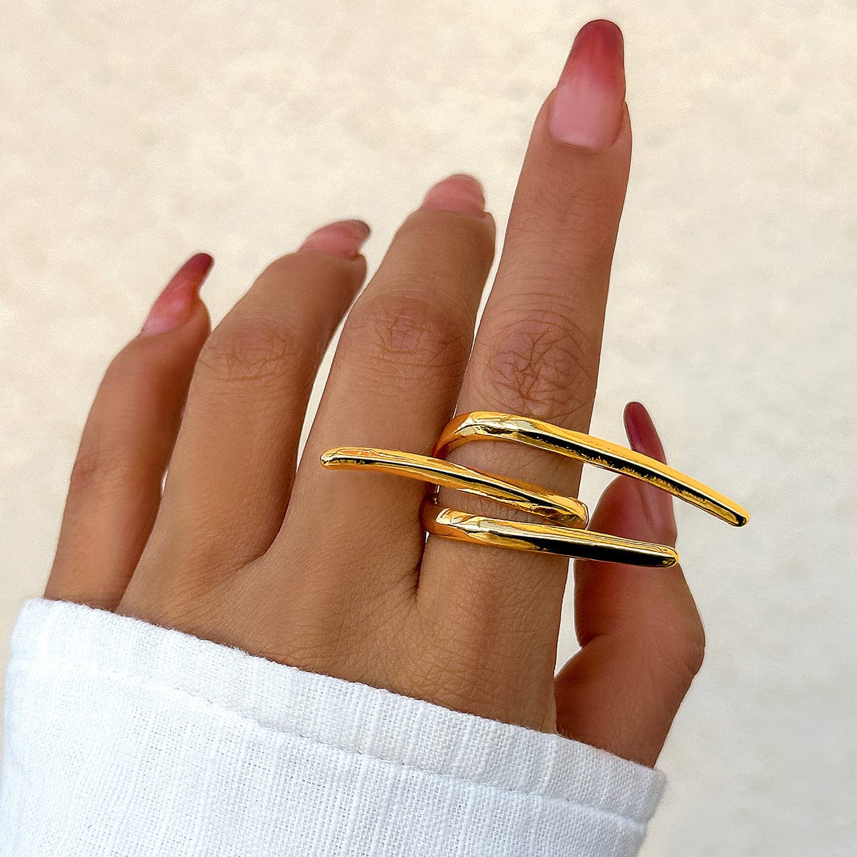 Geometric Exaggerated Layered Lines Ring