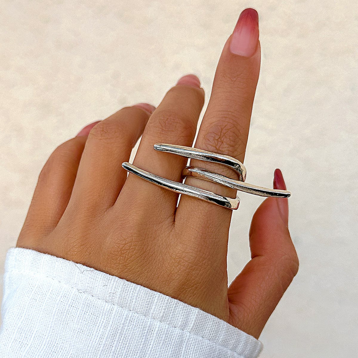 Geometric Exaggerated Layered Lines Ring