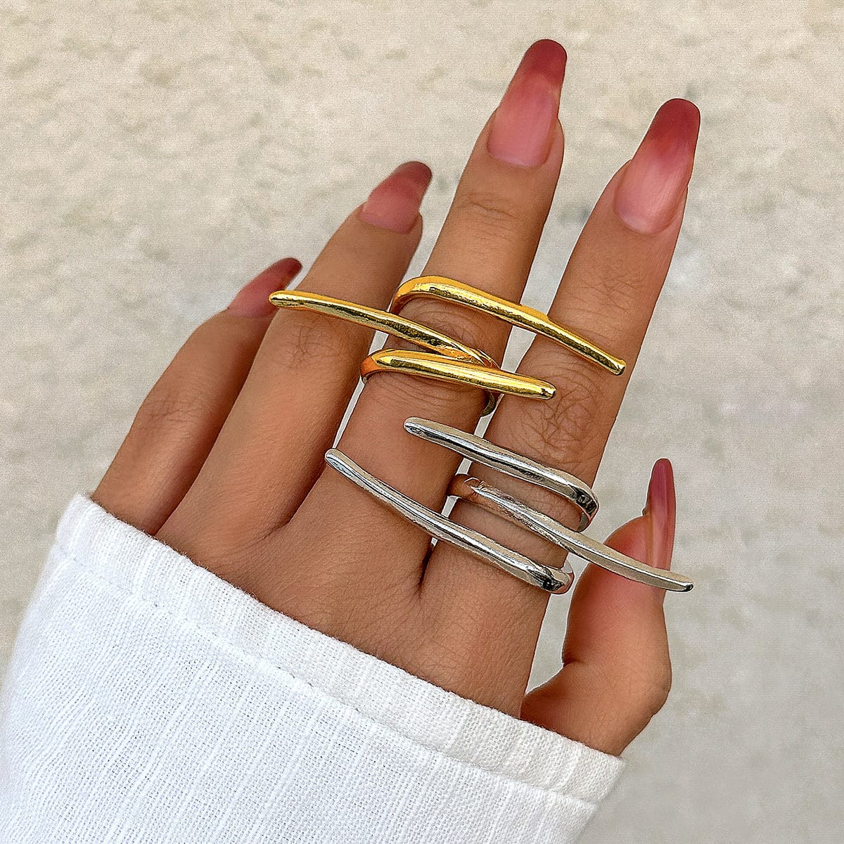 Geometric Exaggerated Layered Lines Ring