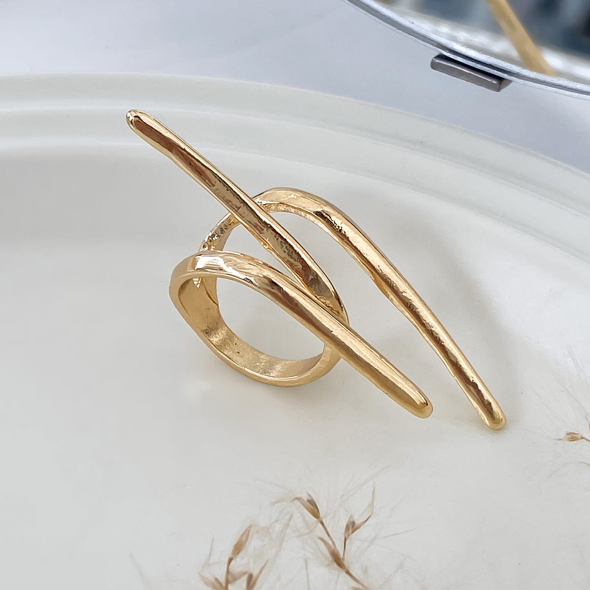 Geometric Exaggerated Layered Lines Ring