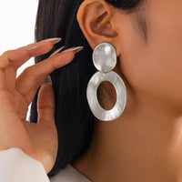 Thumbnail for Geometric Frosted Gold Silver Tone Hoop Dangle Earrings - ArtGalleryZen