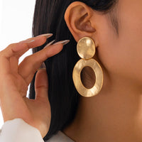 Thumbnail for Geometric Frosted Gold Silver Tone Hoop Dangle Earrings - ArtGalleryZen