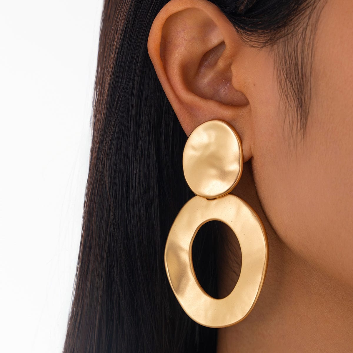 Geometric Frosted Gold Silver Tone Hoop Dangle Earrings - ArtGalleryZen