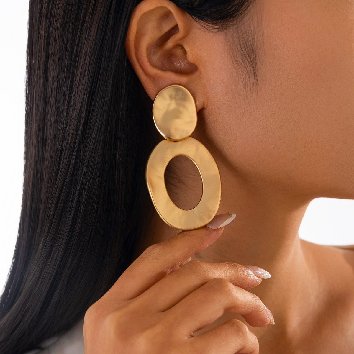 Geometric Frosted Gold Silver Tone Hoop Dangle Earrings - ArtGalleryZen