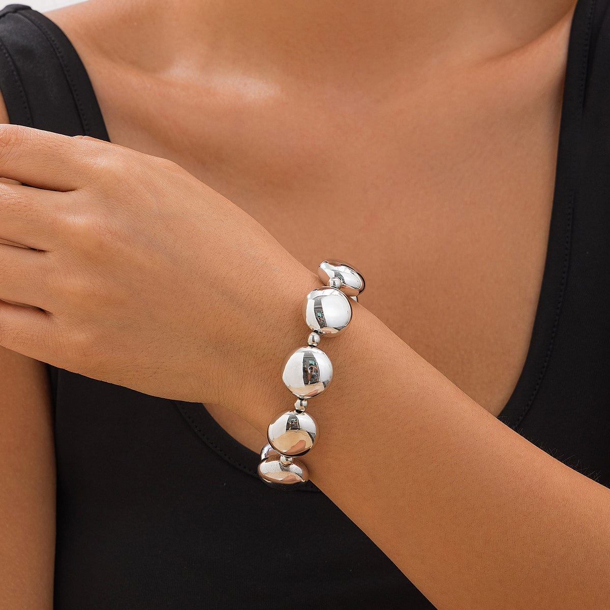 Geometric Glossy Flat Round Bead Necklace Bracelet - ArtGalleryZen