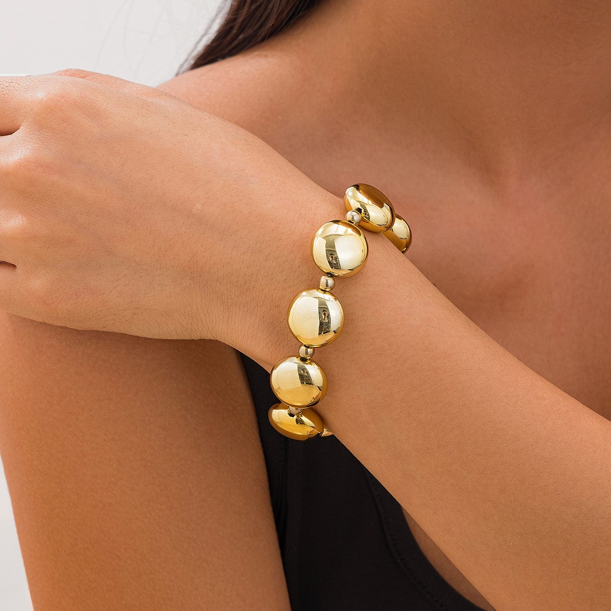 Geometric Glossy Flat Round Bead Necklace Bracelet