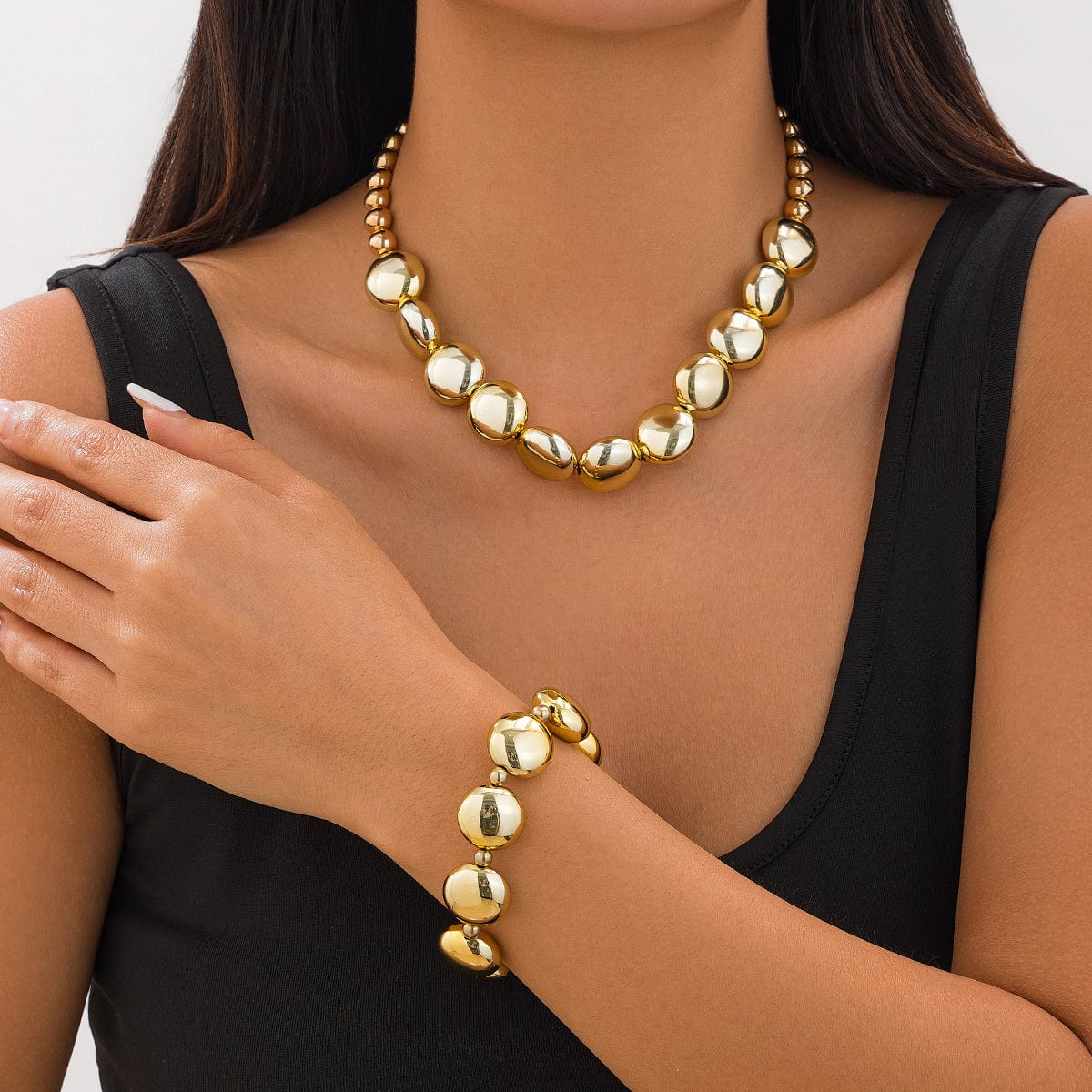 Geometric Glossy Flat Round Bead Necklace Bracelet