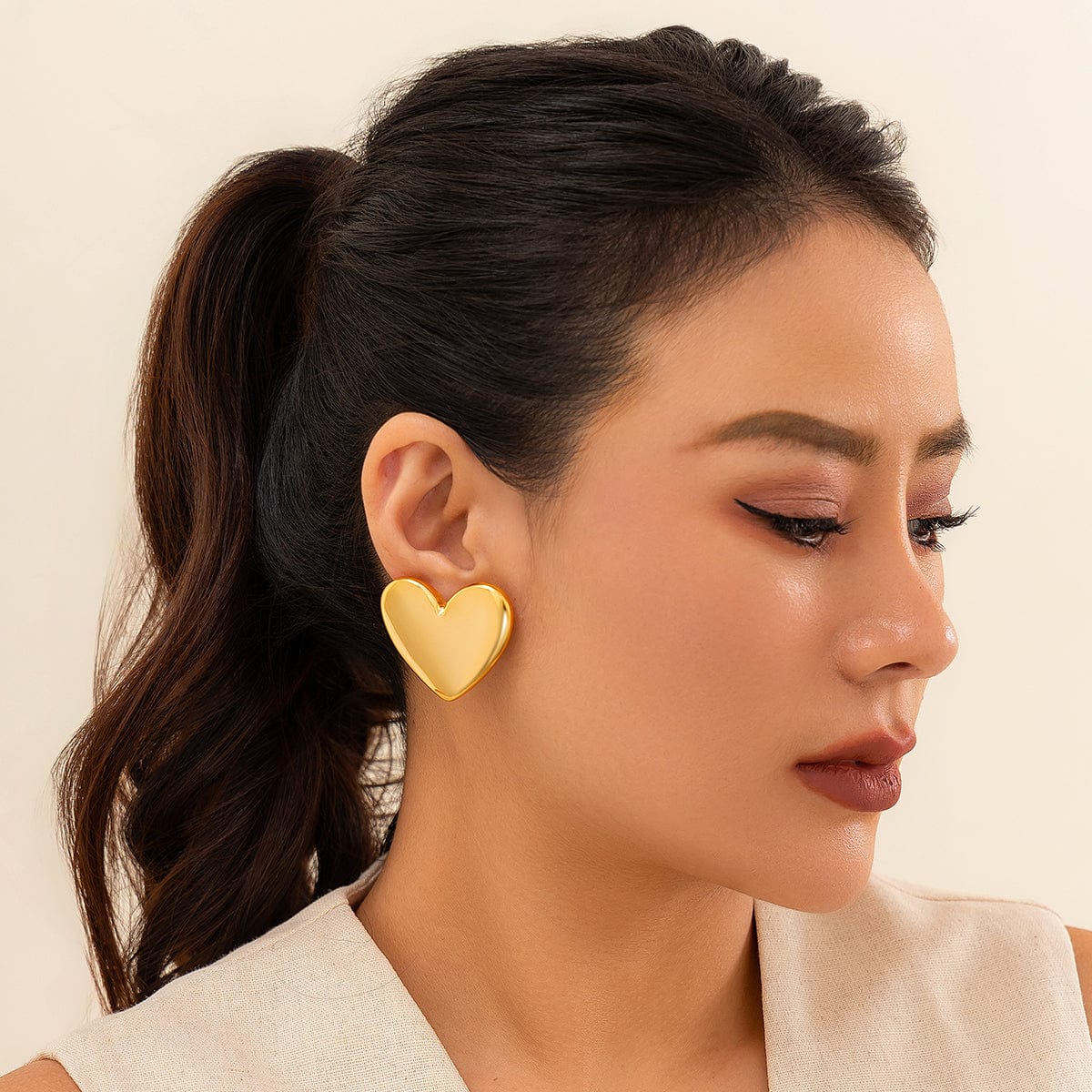 Chic Gold Plated Glossy Large Heart Earrings - ArtGalleryZen