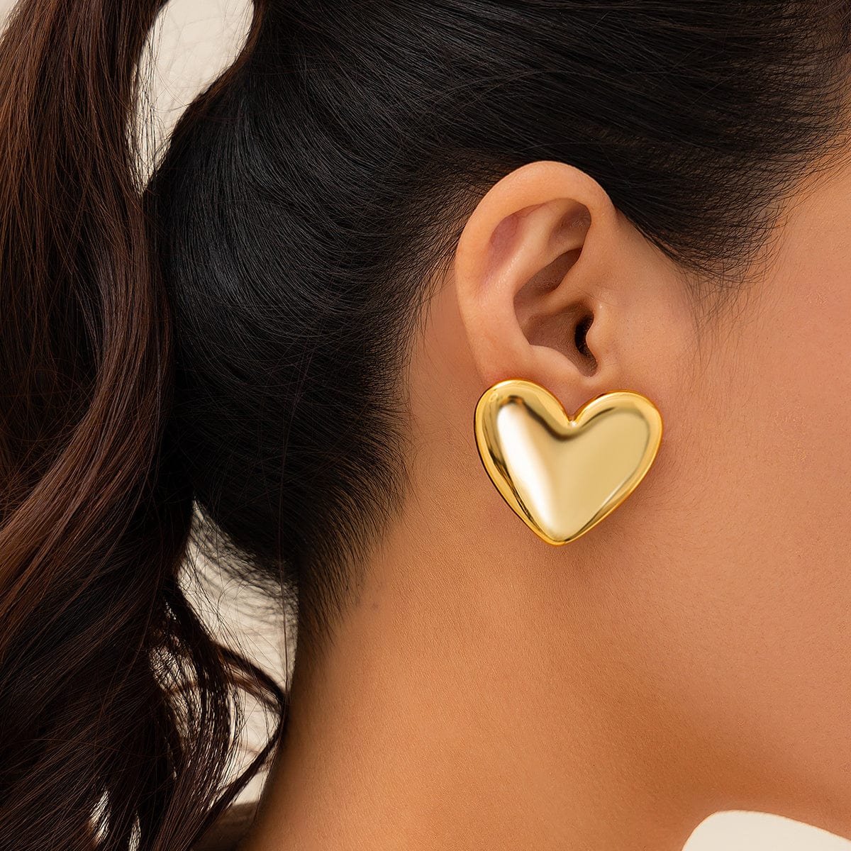 Chic Gold Plated Glossy Large Heart Earrings - ArtGalleryZen