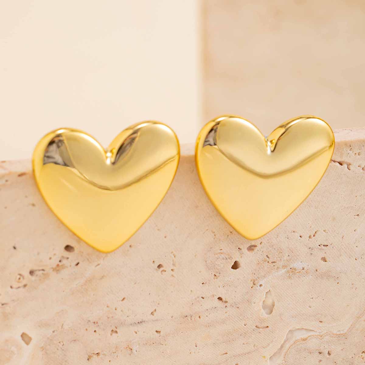 Chic Gold Plated Glossy Large Heart Earrings - ArtGalleryZen