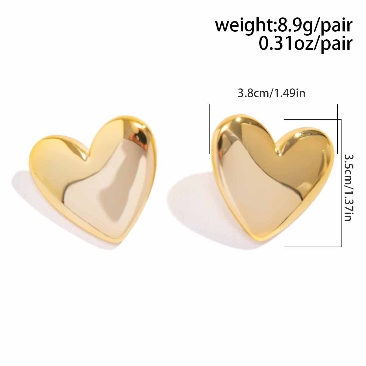 Chic Gold Plated Glossy Large Heart Earrings - ArtGalleryZen