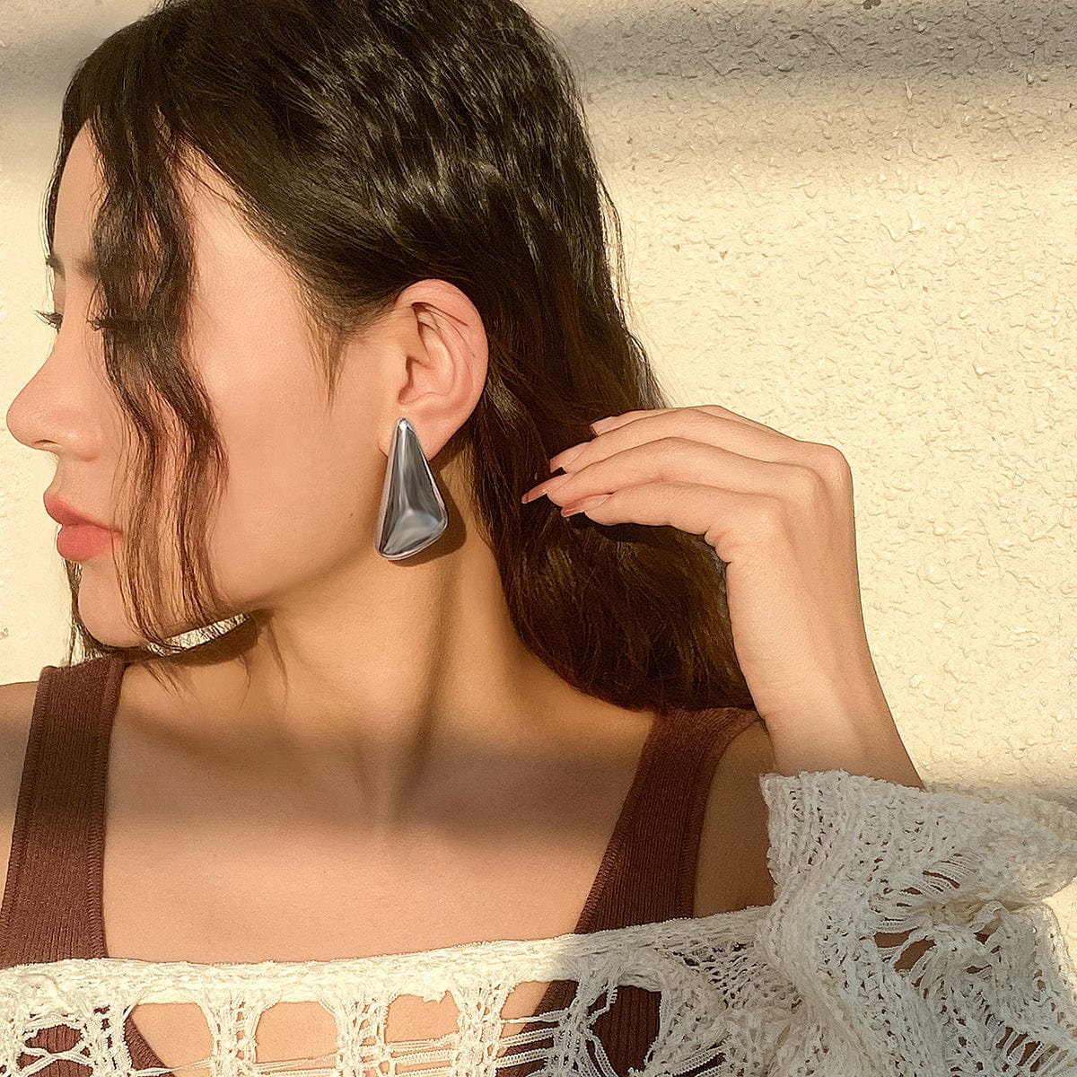 Geometric Glossy Triangle Dangle Earrings - ArtGalleryZen