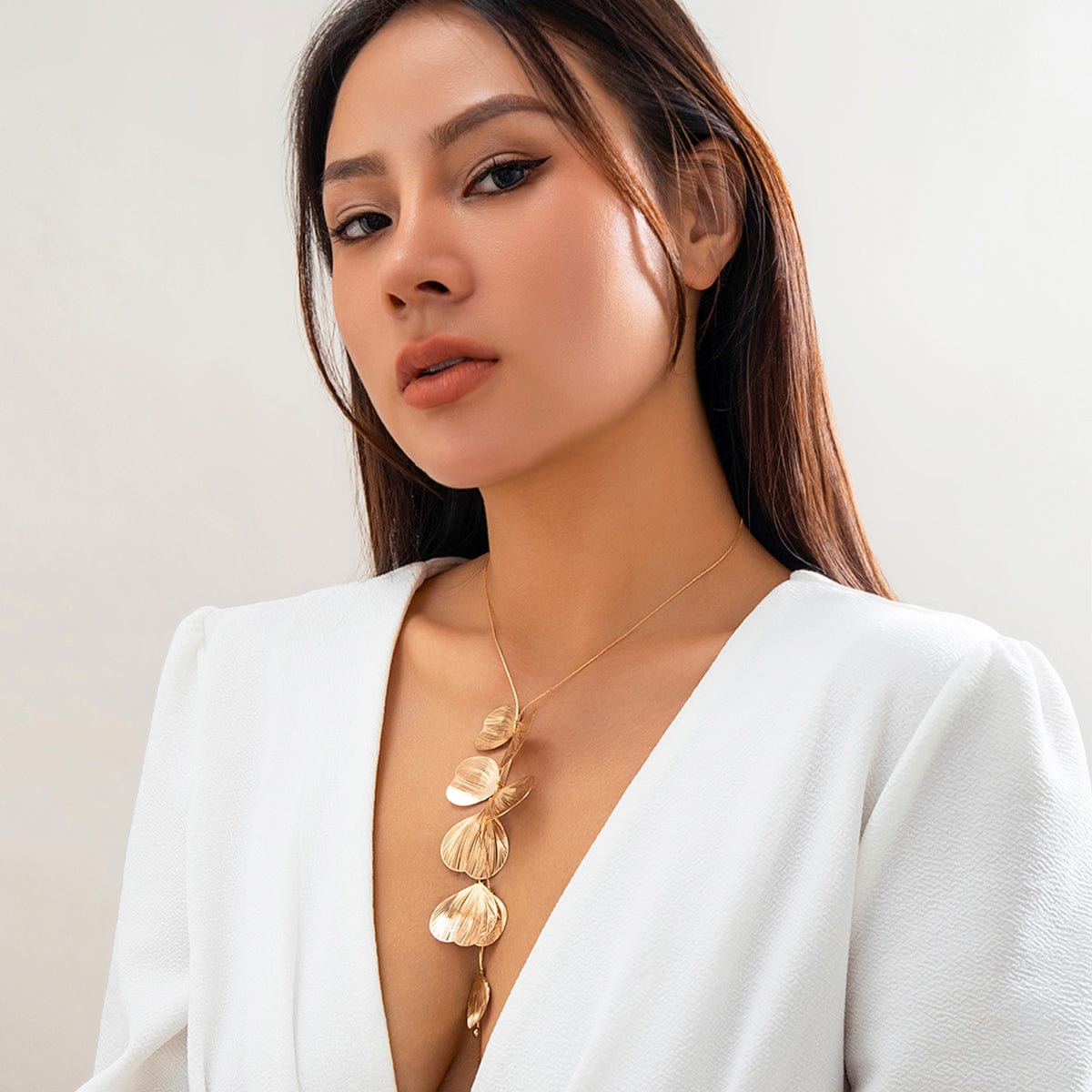 Geometric Gold Plated Leaf Pendant Y Necklace - ArtGalleryZen