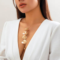 Thumbnail for Geometric Gold Plated Leaf Pendant Y Necklace - ArtGalleryZen