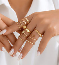 Thumbnail for Geometric Gold Plated Twisted Waterdrop Round Disk Ball Open Ring Set - ArtGalleryZen