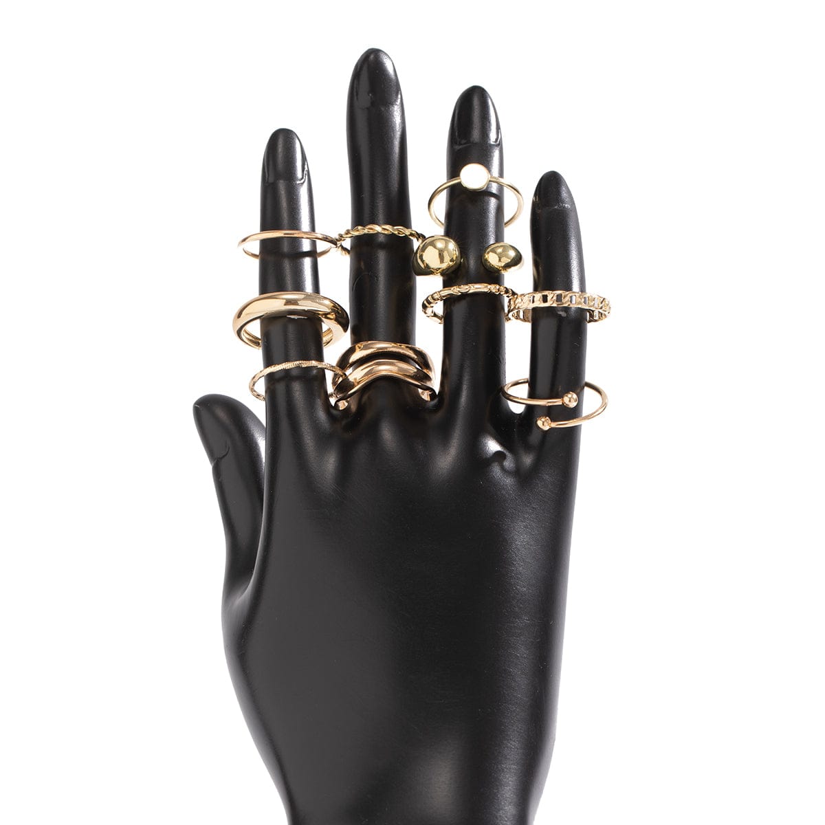 Geometric Gold Plated Twisted Waterdrop Round Disk Ball Open Ring Set - ArtGalleryZen