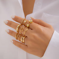 Thumbnail for Geometric Gold Plated Twisted Waterdrop Round Disk Ball Open Ring Set - ArtGalleryZen