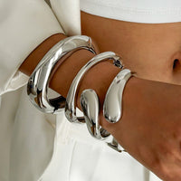 Thumbnail for Geometric Gold Silver Plated Curved Bangle Bracelet Set - ArtGalleryZen