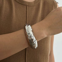 Thumbnail for Geometric Gold Silver Plated Glossy Textured Bangle Bracelet - ArtGalleryZen