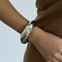 Thumbnail for Geometric Gold Silver Plated Glossy Textured Bangle Bracelet - ArtGalleryZen