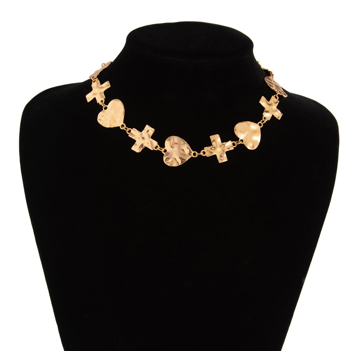 Geometric Gold Silver Plated Heart Cross Chain Necklace