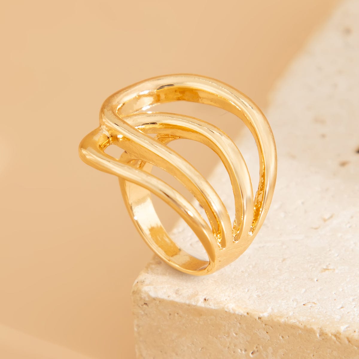 Geometric Gold Silver Plated Hollow Ring Set - ArtGalleryZen