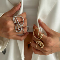 Thumbnail for Geometric Gold Silver Plated Hollow Ring Set - ArtGalleryZen
