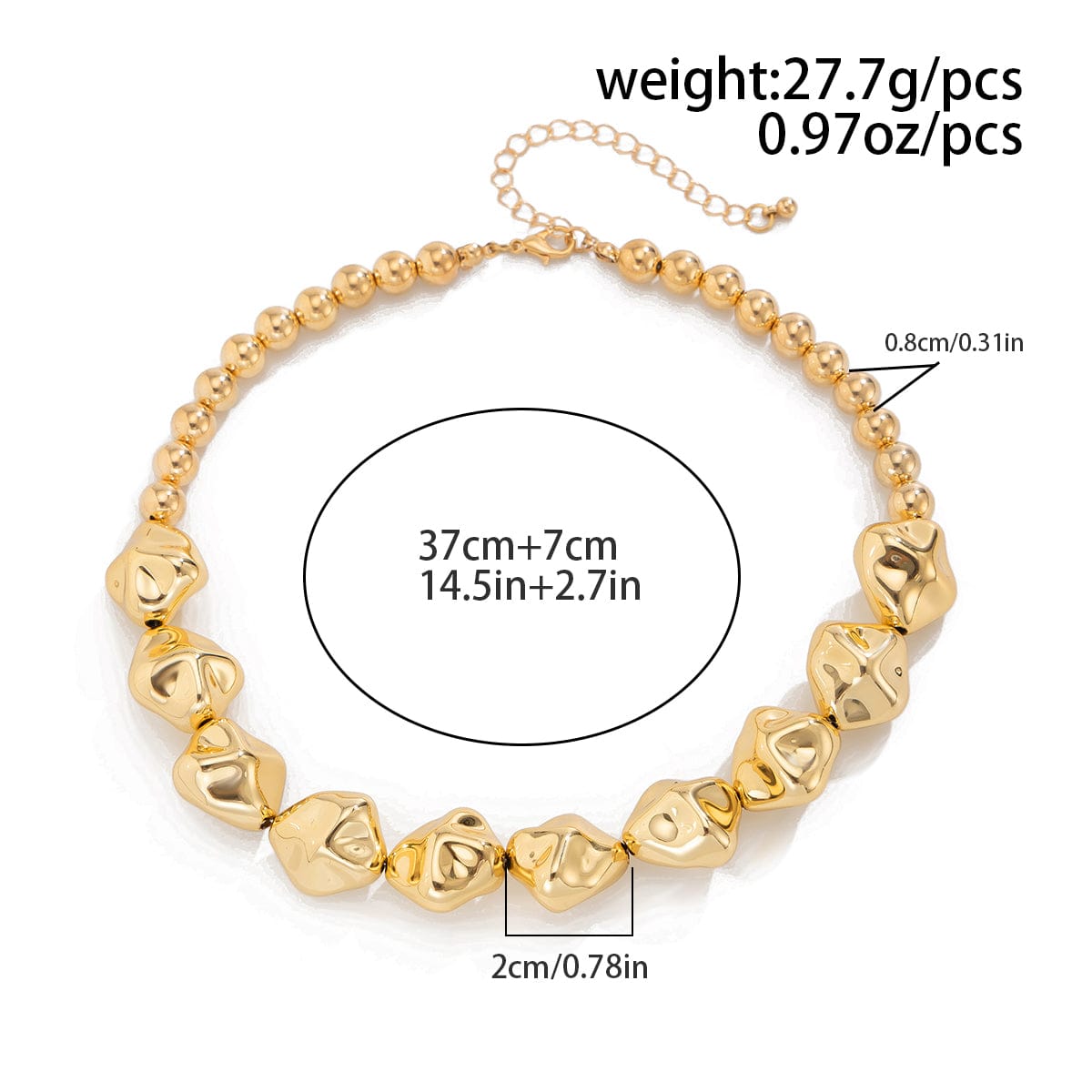 Geometric Gold Silver Plated Irregular Beaded Chain Necklace Bracelet