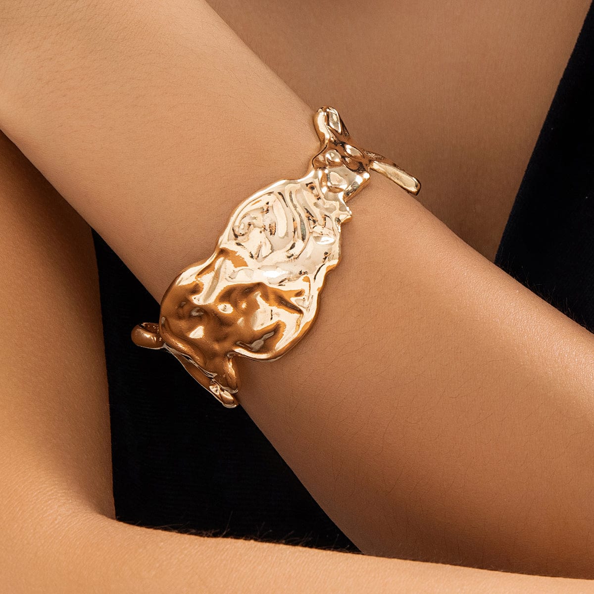 Geometric Gold Silver Plated Irregular Lava Open Cuff Bracelet - ArtGalleryZen