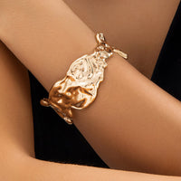 Thumbnail for Geometric Gold Silver Plated Irregular Lava Open Cuff Bracelet - ArtGalleryZen