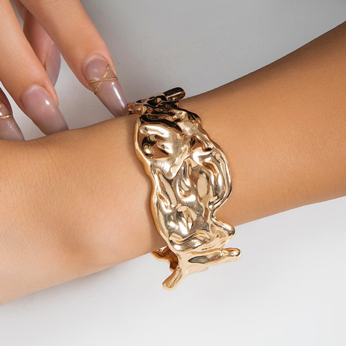 Geometric Gold Silver Plated Irregular Lava Open Cuff Bracelet - ArtGalleryZen