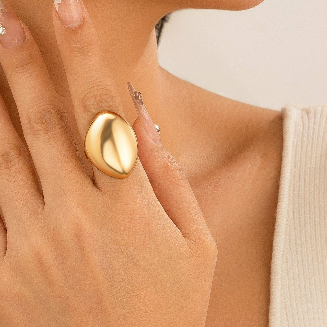 Geometric Gold Silver Plated Irregular Oval Open Ring - ArtGalleryZen