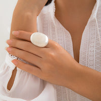 Thumbnail for Geometric Gold Silver Plated Oval Disk Open Ring - ArtGalleryZen